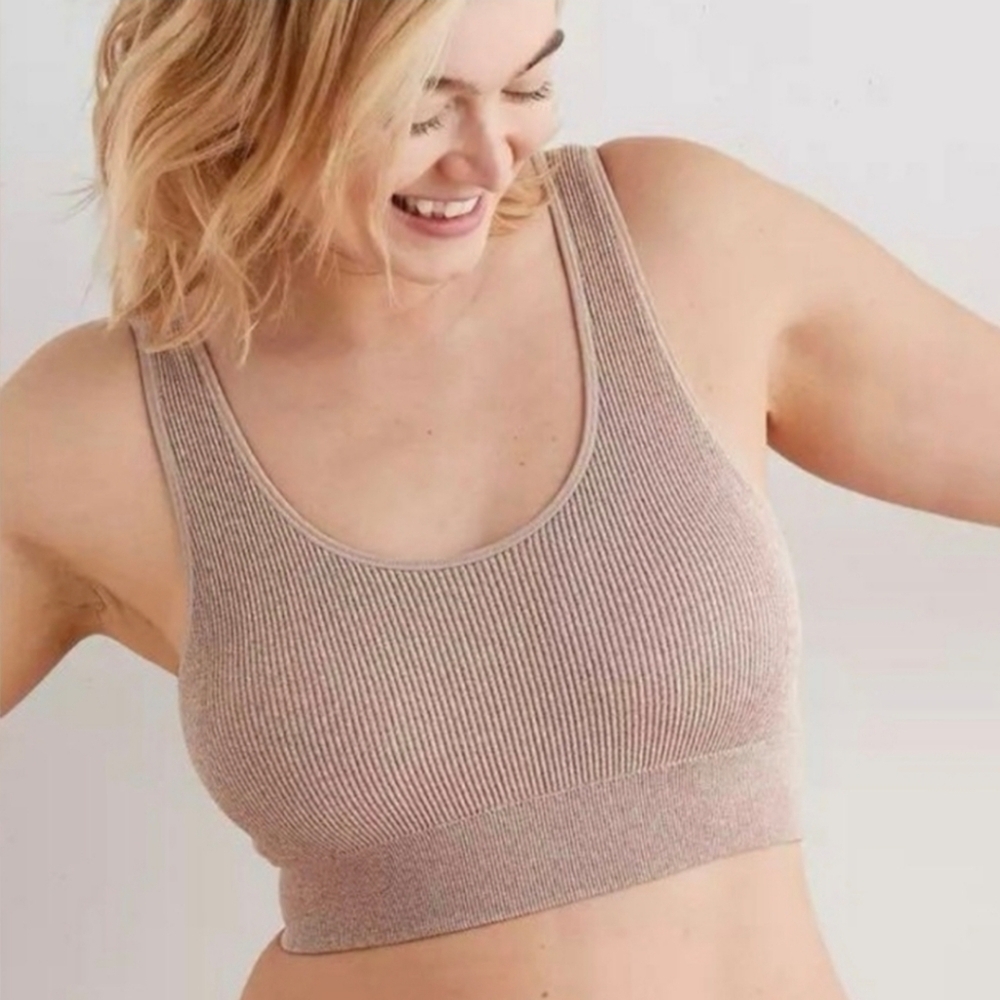 Aerie Ribbed Bra Women's Size Large Oatmeal Beige Colour Loungewear